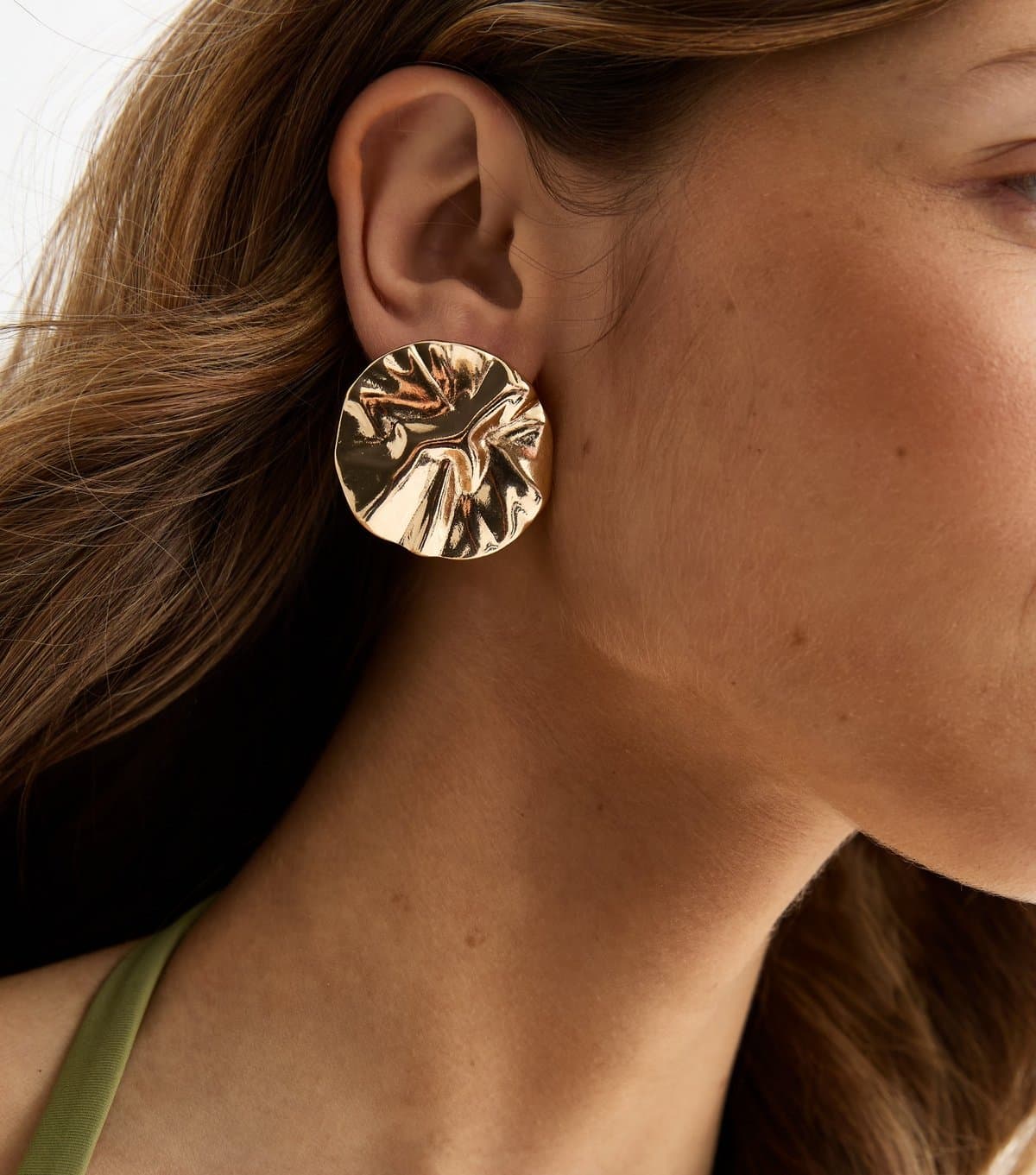 New Look Gold Tone Large Beaten Circle Stud Earrings New Look