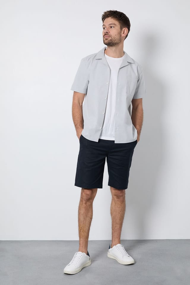 Burton Burton Men's Grey Stripe Short Sleeve Revere Collar Shirt - 2