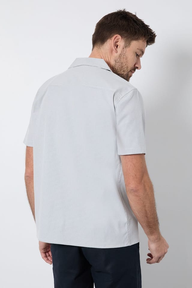 Burton Burton Men's Grey Stripe Short Sleeve Revere Collar Shirt - 3