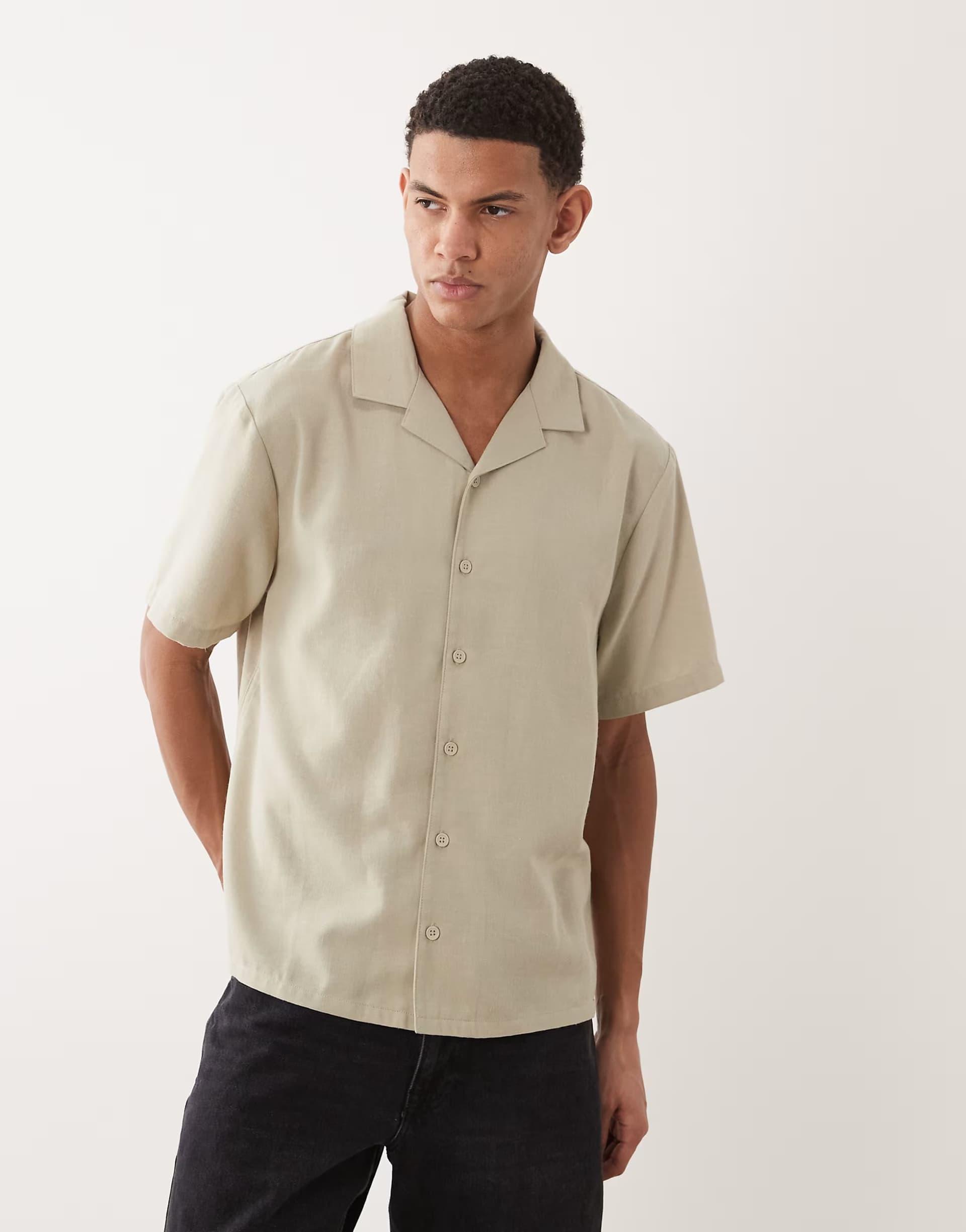 ASOS New Look linen look boxy shirt in sage green