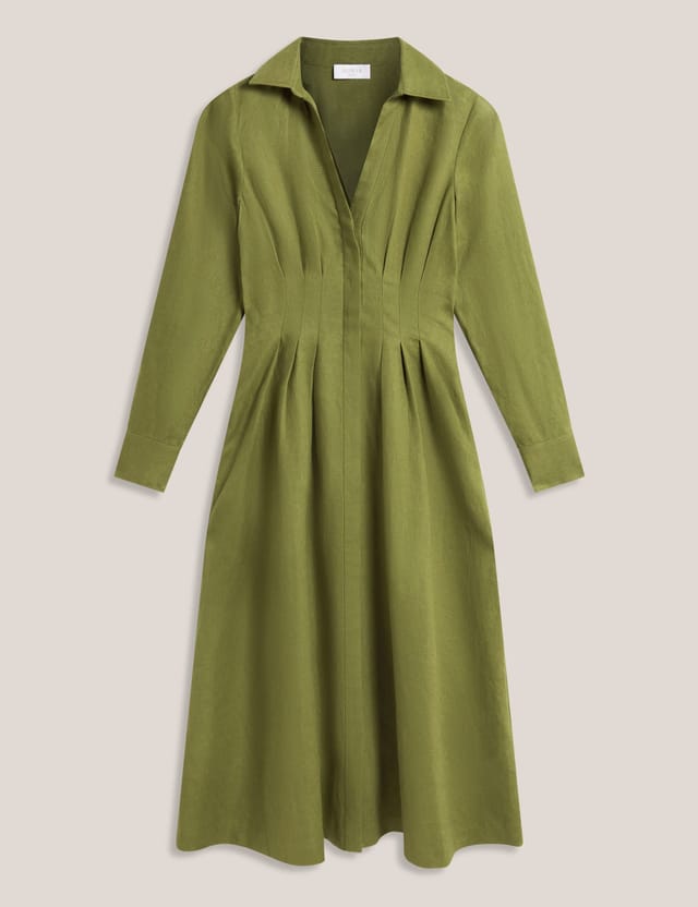 Hobbs London Hobbs London Women's Chrissy Linen Midi Dress in Olive - 2