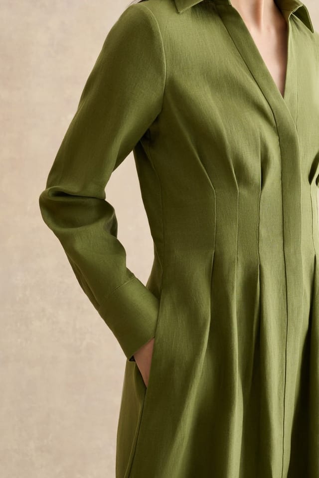 Hobbs London Hobbs London Women's Chrissy Linen Midi Dress in Olive - 3