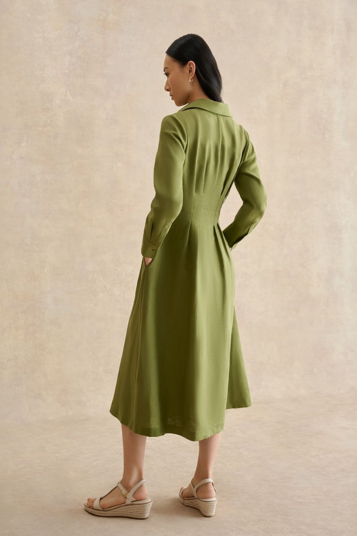 Hobbs London Hobbs London Women's Chrissy Linen Midi Dress in Olive - 4
