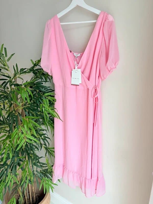 Tommy Hilfiger Stunning Size 10 Tommy Hilfiger Pink Midi Wrap Dress RRP £180 New with tags!