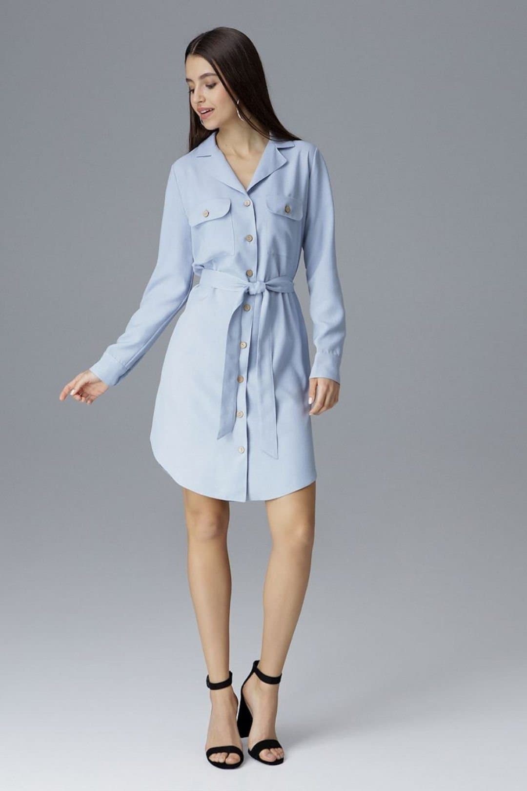 Love Lace Love Lace Women's Loose Shirt Dress with Waist Tie Pockets in Blue