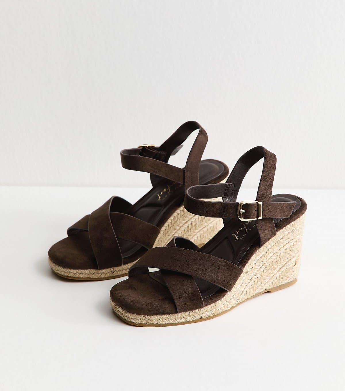 New Look Women's Extra Wide Fit Brown Strappy Wedge Sandals Vegan New Look
