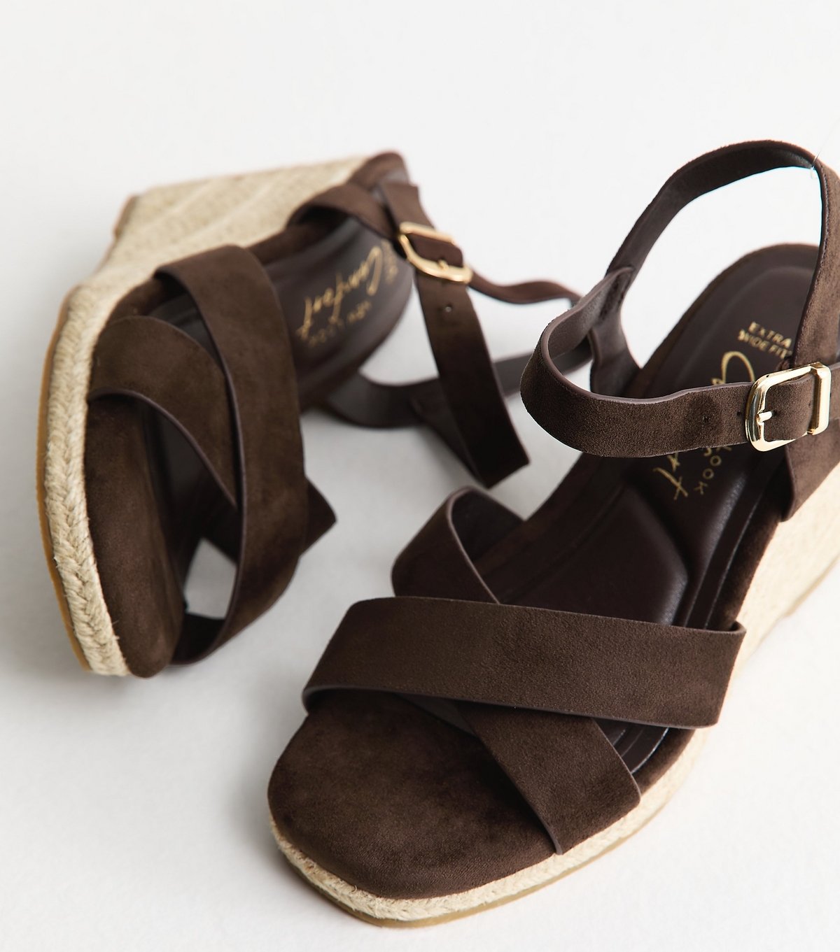 New Look Women's Extra Wide Fit Brown Strappy Wedge Sandals Vegan New Look - 3