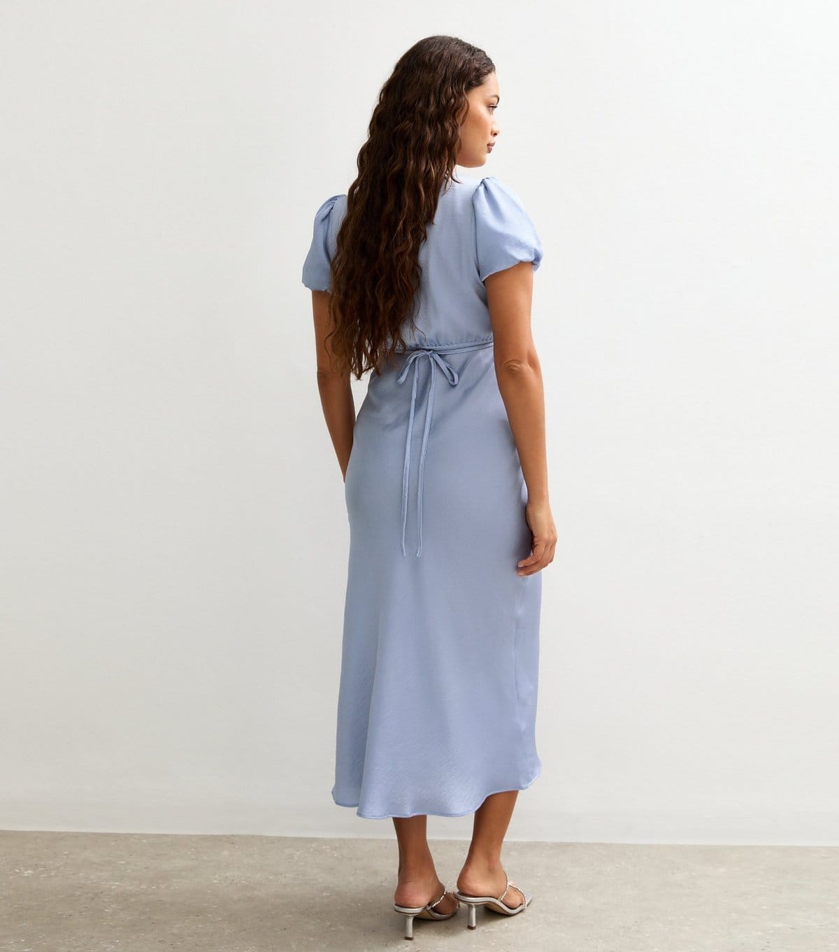 New Look Women's Petite Blue Satin Ruffle Trim Midi Dress New Look - 4