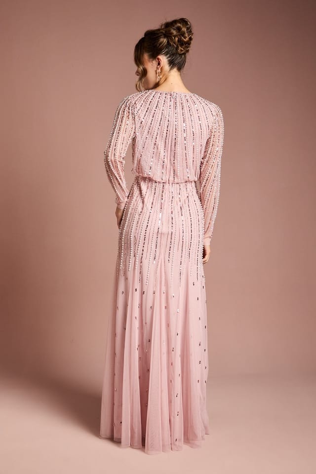Coast Coast Women's Linear Sequin Embellished Long Sleeve Maxi Dress in Blush - 3