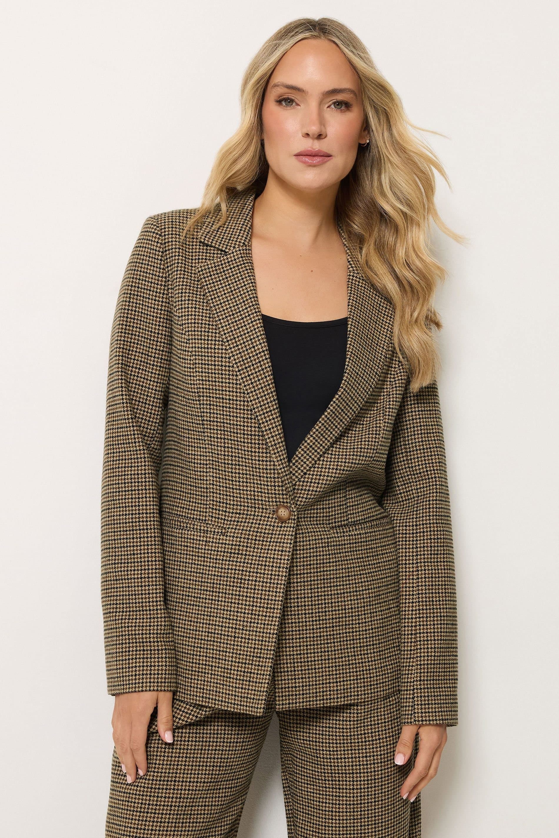 Long Tall Sally Long Tall Sally Women's Tall Dogstooth Blazer in Brown
