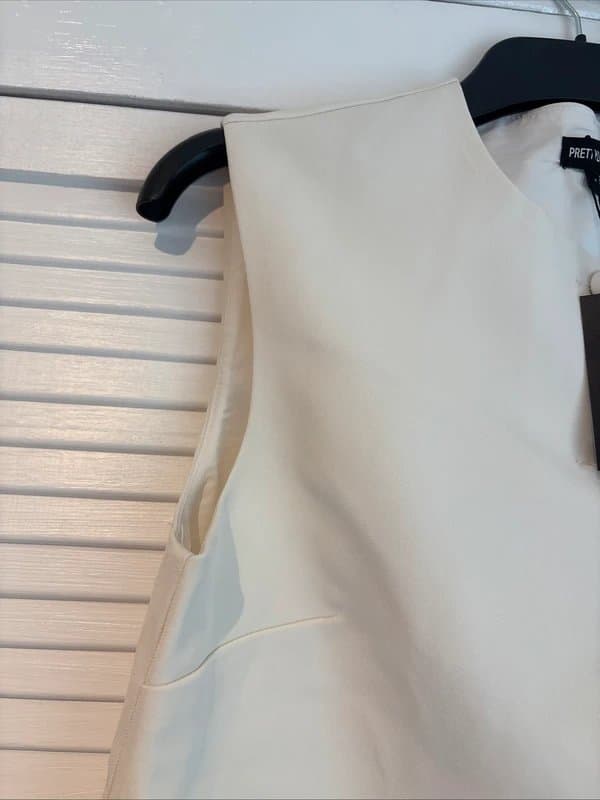 PrettyLittleThing PrettyLittleThing Cream Tailored Button-up Shift Dress Size 12