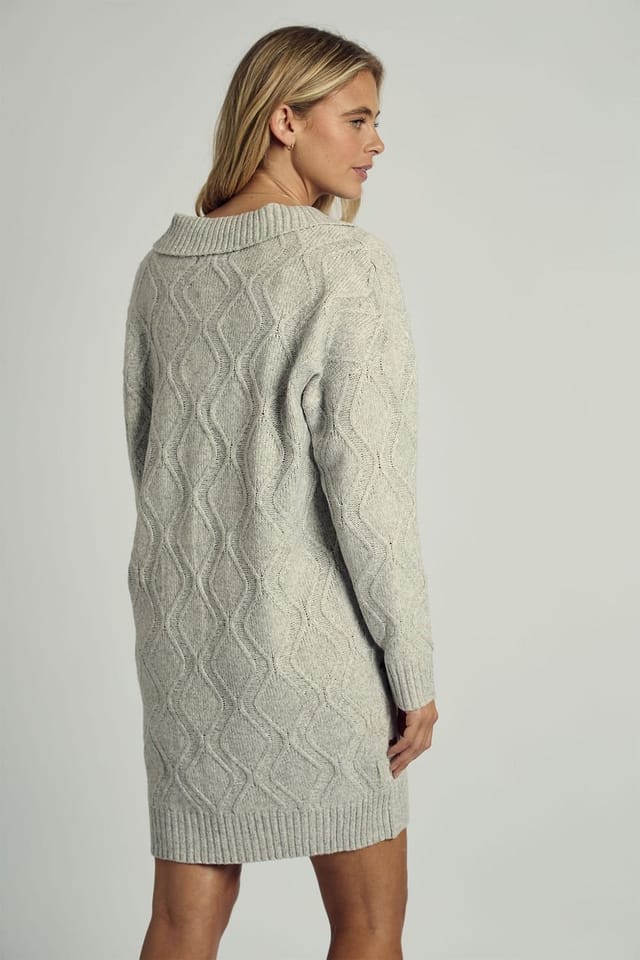 Native Youth Native Youth Women's Floral Embroidered V-Neck Knitted Jumper Mini Dress in Grey - 2