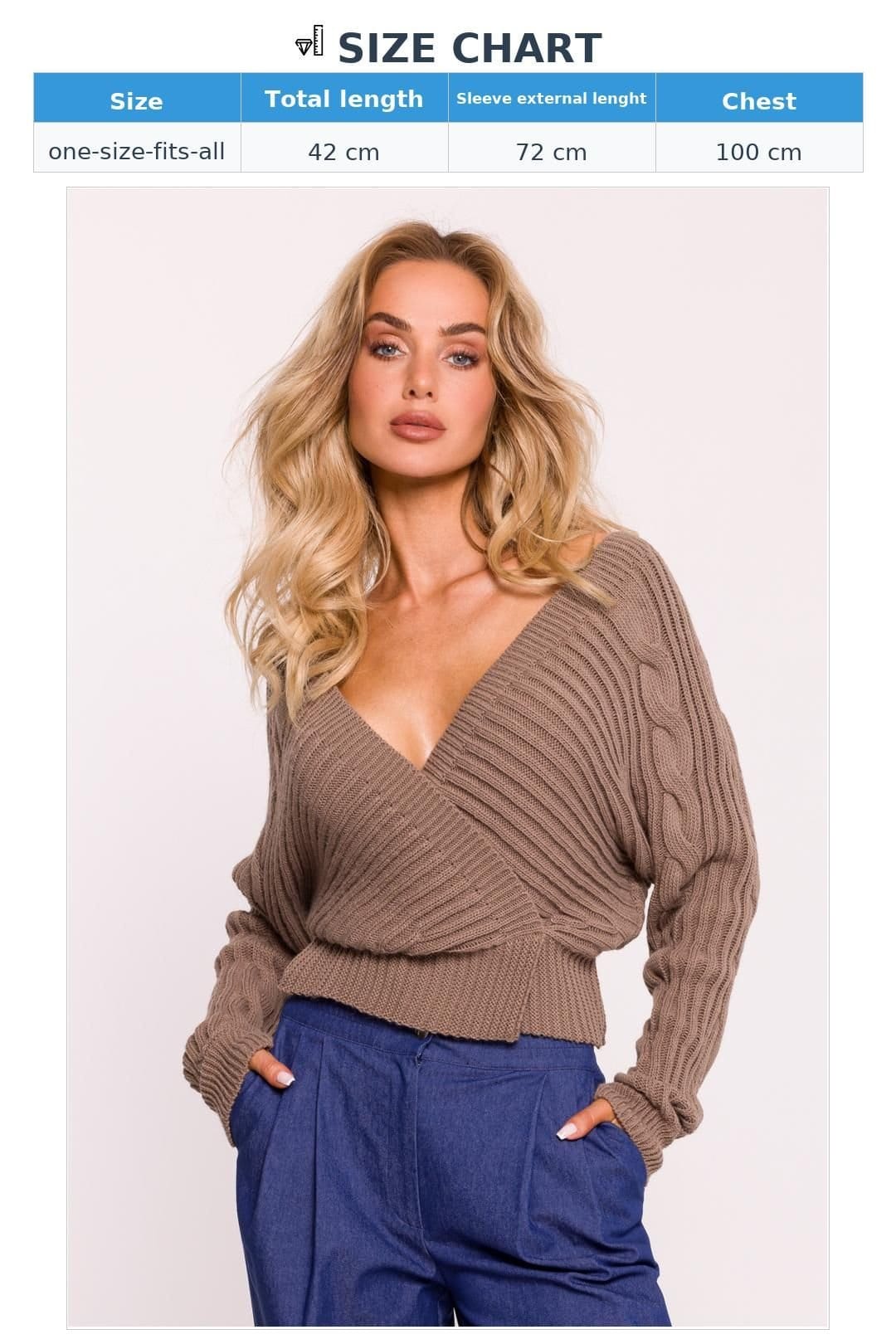 Love Lace Love Lace Women's Ribbed Wrap Over Short Sweater with Deep V Neck in Brown - 4