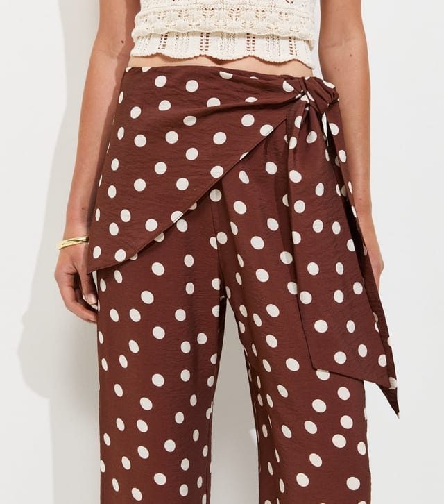 New Look Women's Brown Polka Dot Tie Waist Wide Leg Trousers New Look - 2