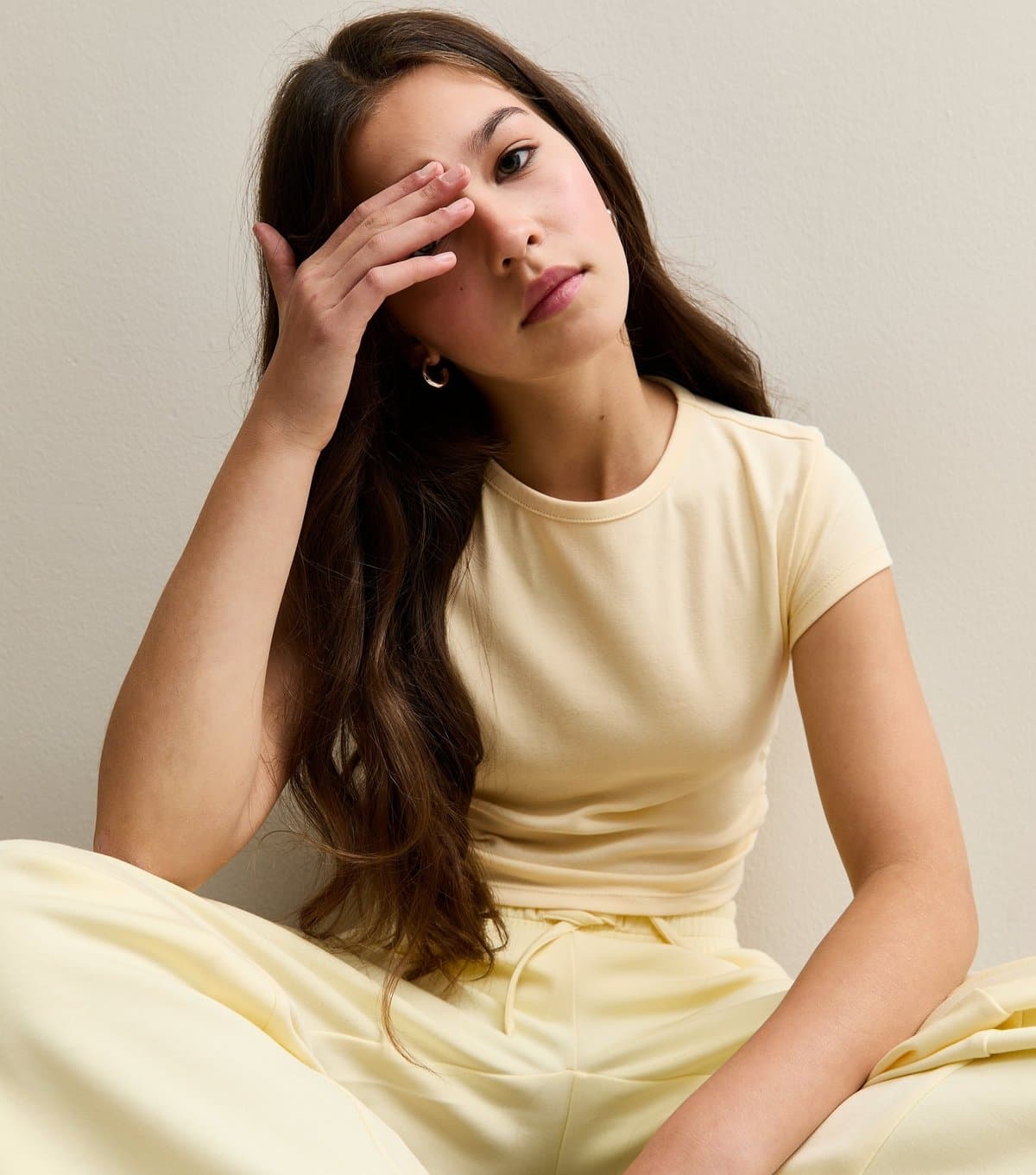 New Look Girls' Light Yellow Ruched Side Cap Sleeve T-Shirt New Look