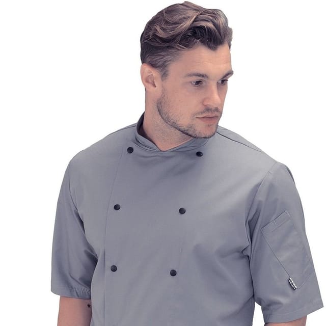 Le Chef Le Chef Men's Executive Drop Shoulder Short-Sleeved Chef Jacket in Grey - 2