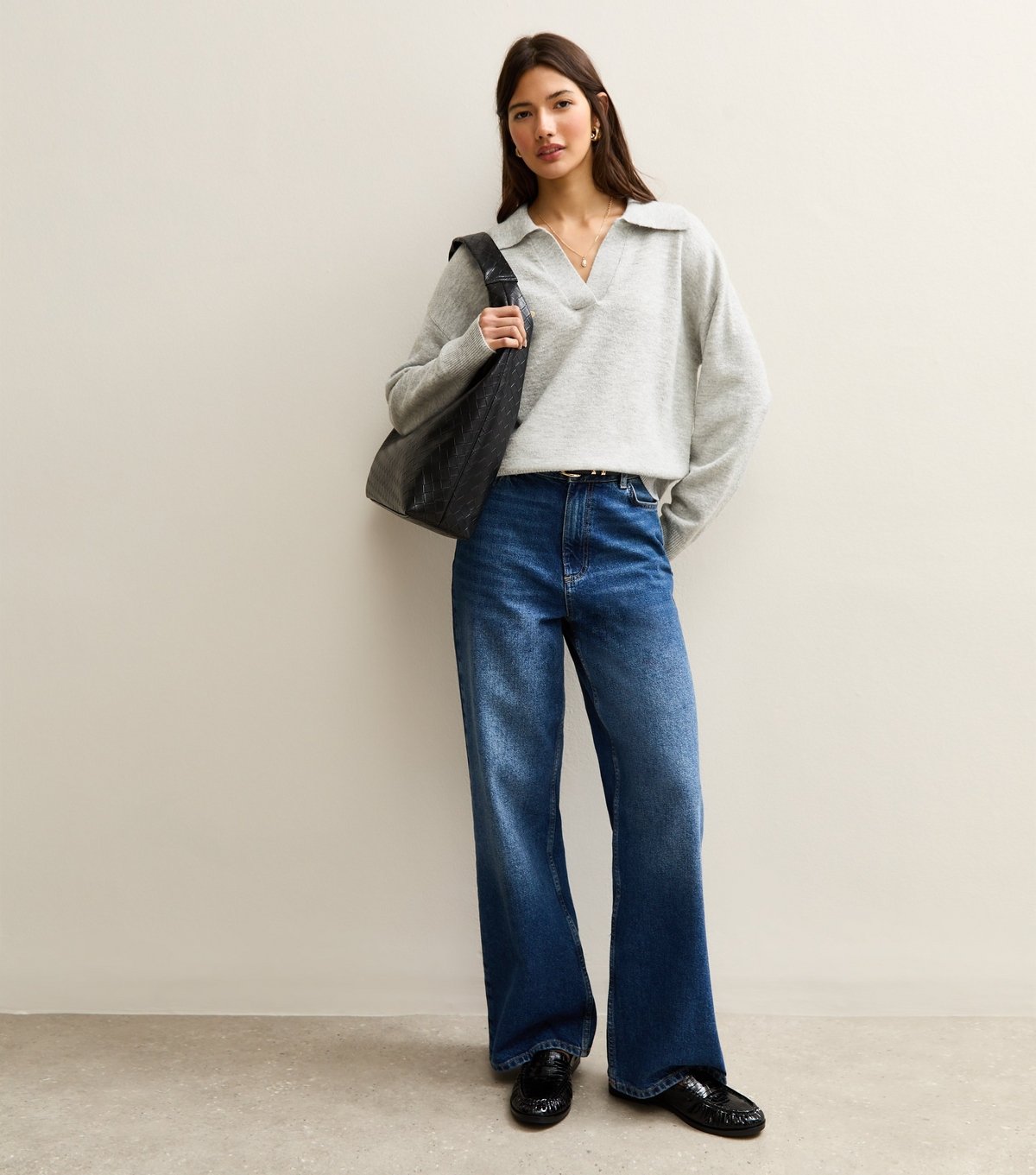 New Look Women's Light Grey Open Collar Polo Jumper New Look - 3