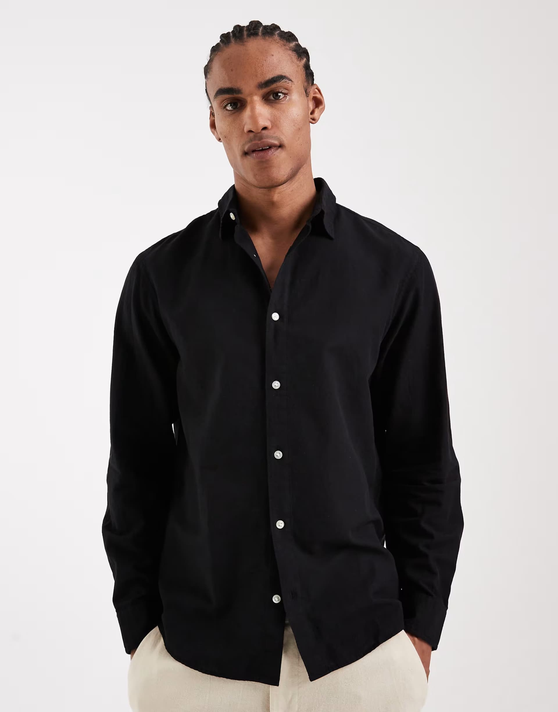 ASOS Jack & Jones linen blend regular shirt in black