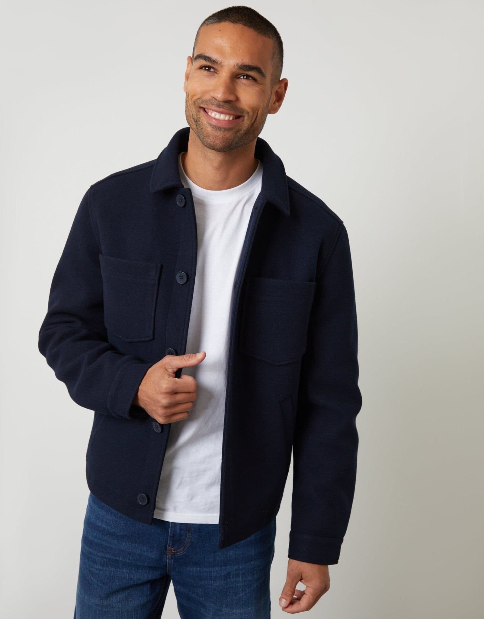 Threadbare threadbare Men's Faux Wool Button Up Quilted Shacket in Blue