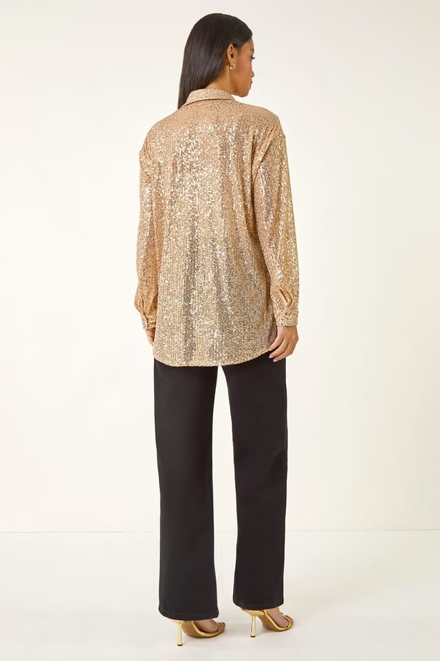 Dusk Dusk Women's Sequin Button Through Blouse in Gold - 3