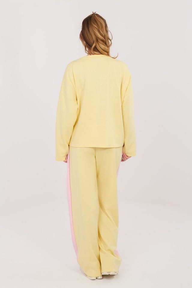 Love Lace Love Lace Women's Casual Bow Front Wide Leg Tracksuit Set in Yellow - 2