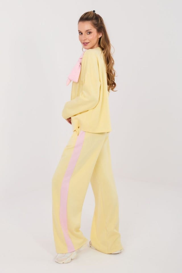 Love Lace Love Lace Women's Casual Bow Front Wide Leg Tracksuit Set in Yellow - 3