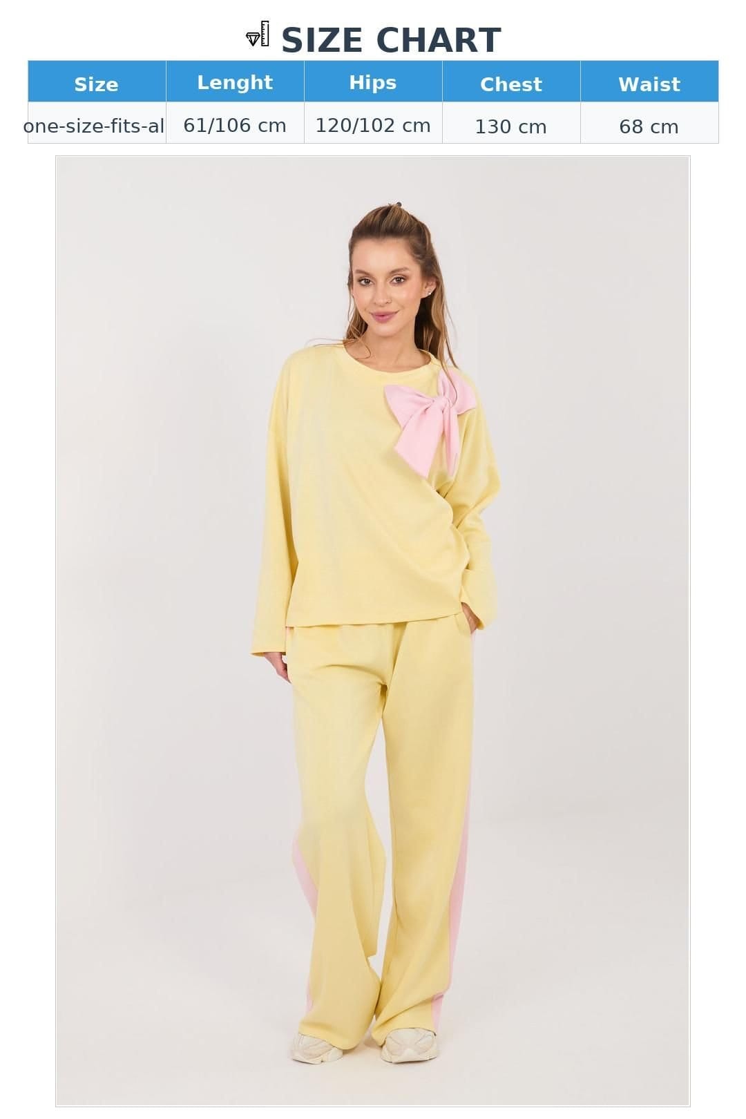 Love Lace Love Lace Women's Casual Bow Front Wide Leg Tracksuit Set in Yellow - 4