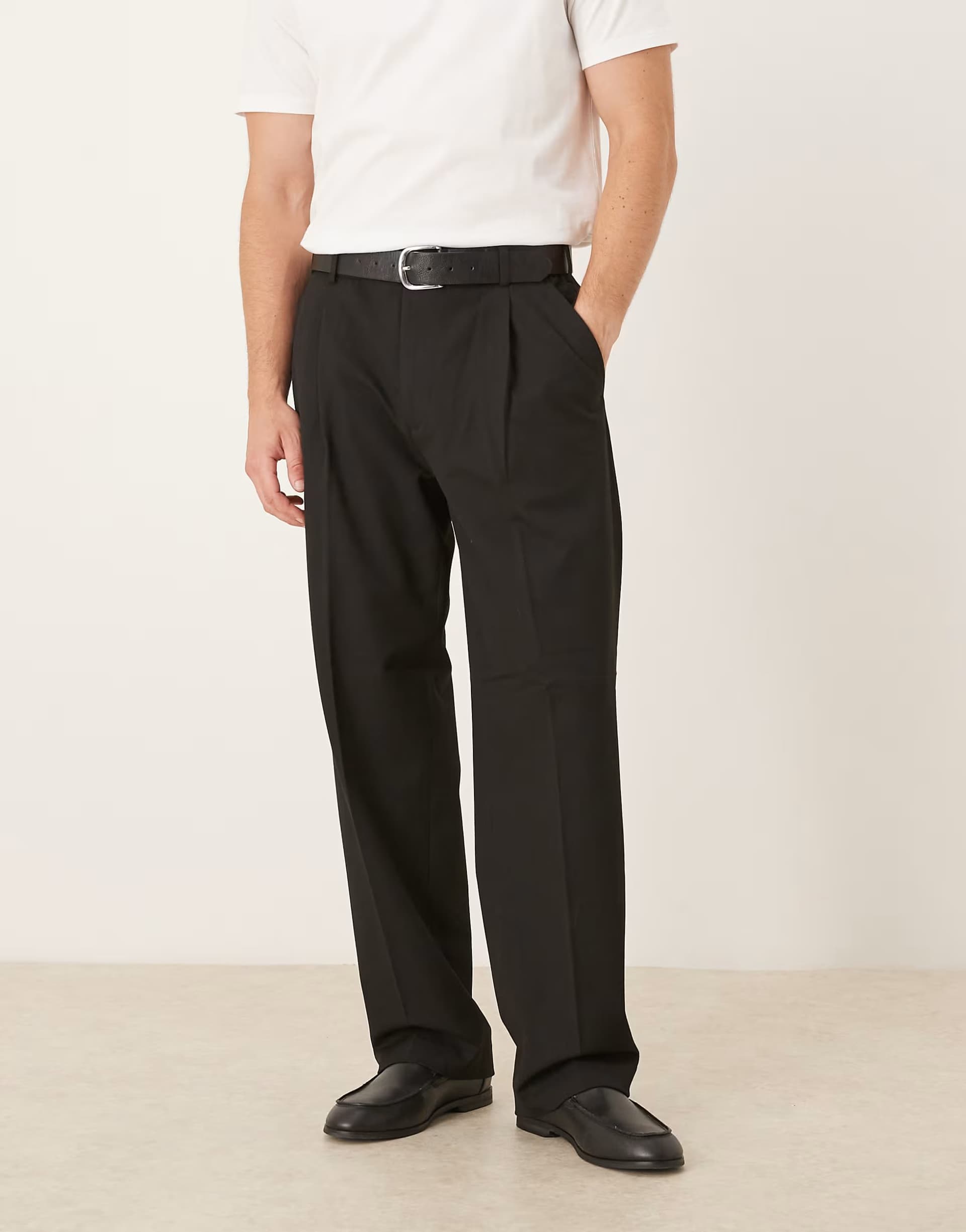 ASOS Selected loose fit pleated trouser in black
