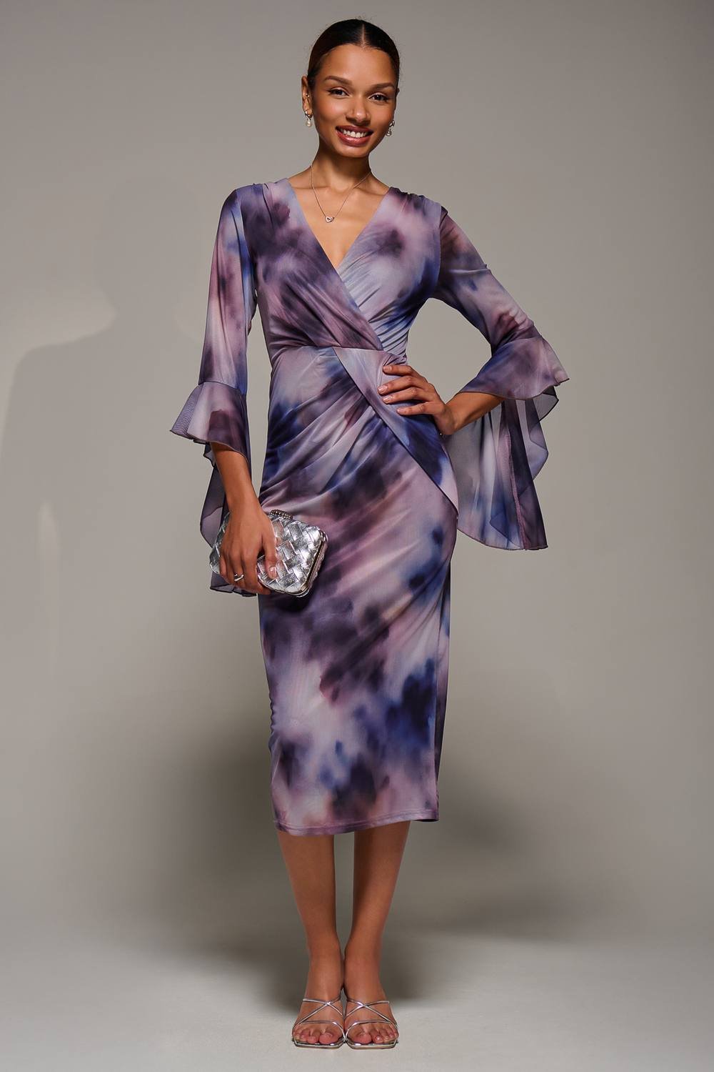 Jolie Moi Jolie Moi Women's Ruffle Sleeve Ruched Mesh Bodycon Dress in Purple - 3