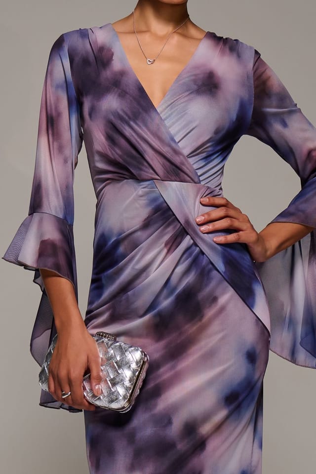 Jolie Moi Jolie Moi Women's Ruffle Sleeve Ruched Mesh Bodycon Dress in Purple - 3
