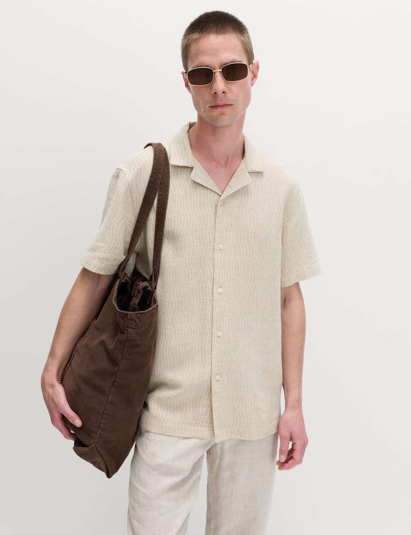 Marks & Spencer M&S Cotton Rich Short Sleeve Shirt Ecru Mix - 1
