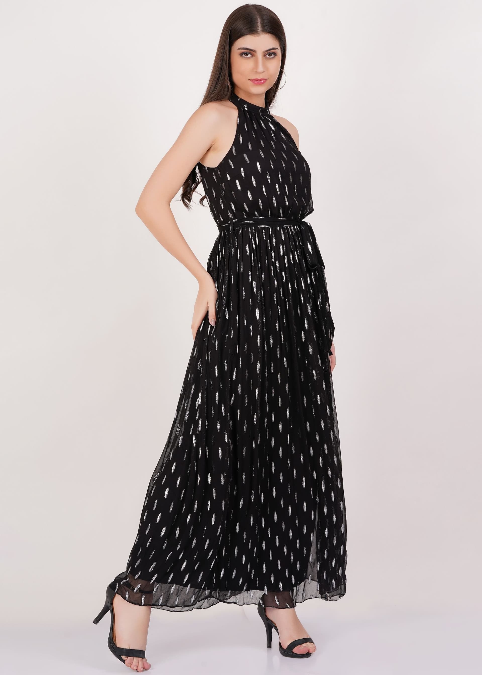Gini London Gini London Women's Black Jacquard Halter Neck Maxi Dress