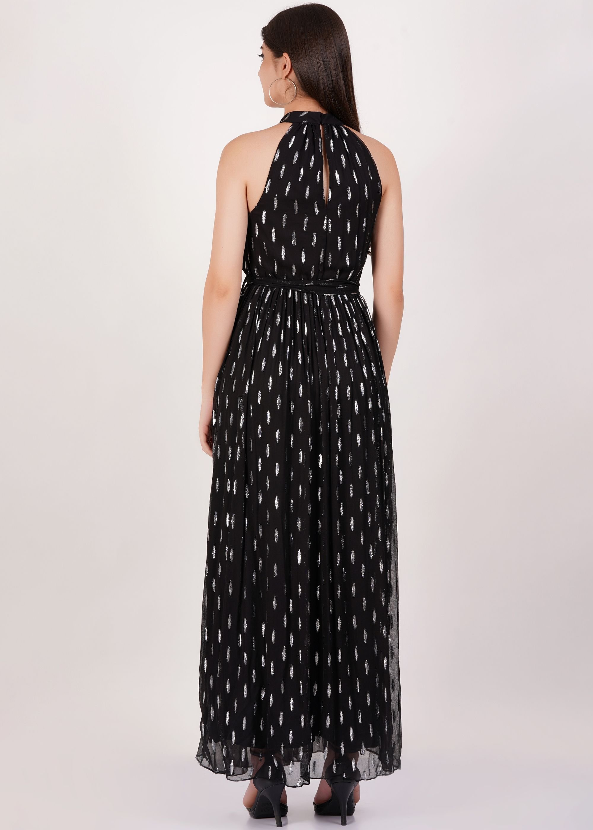 Gini London Gini London Women's Black Jacquard Halter Neck Maxi Dress - 4