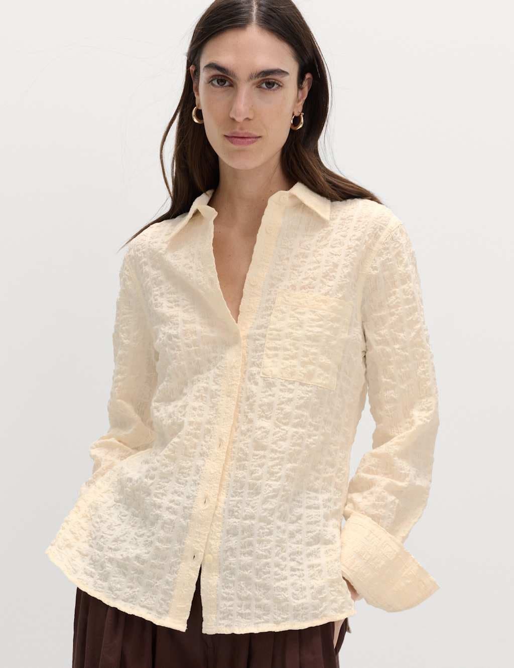 Marks & Spencer M&S Cotton Rich Textured Shirt Light Cream