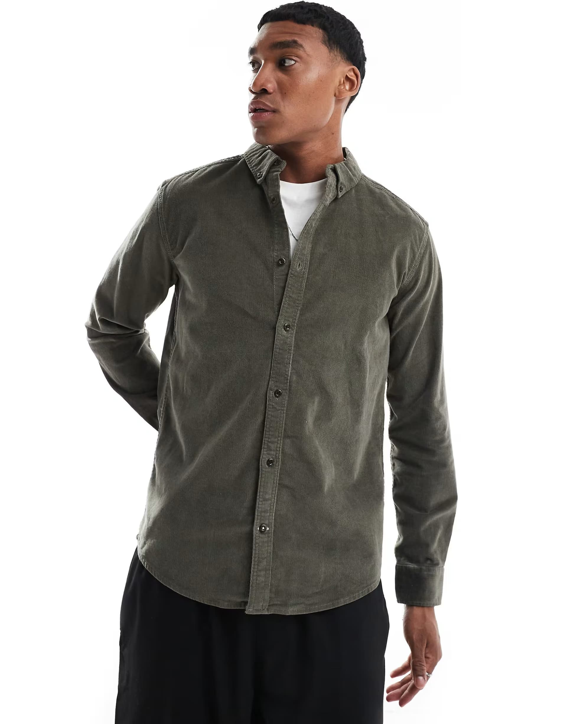 ASOS ONLY & SONS cord shirt in charcoal
