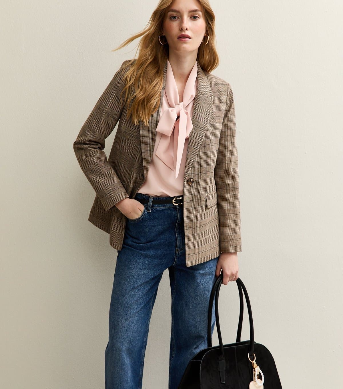 New Look Women's Brown Checked Single Breasted Blazer New Look