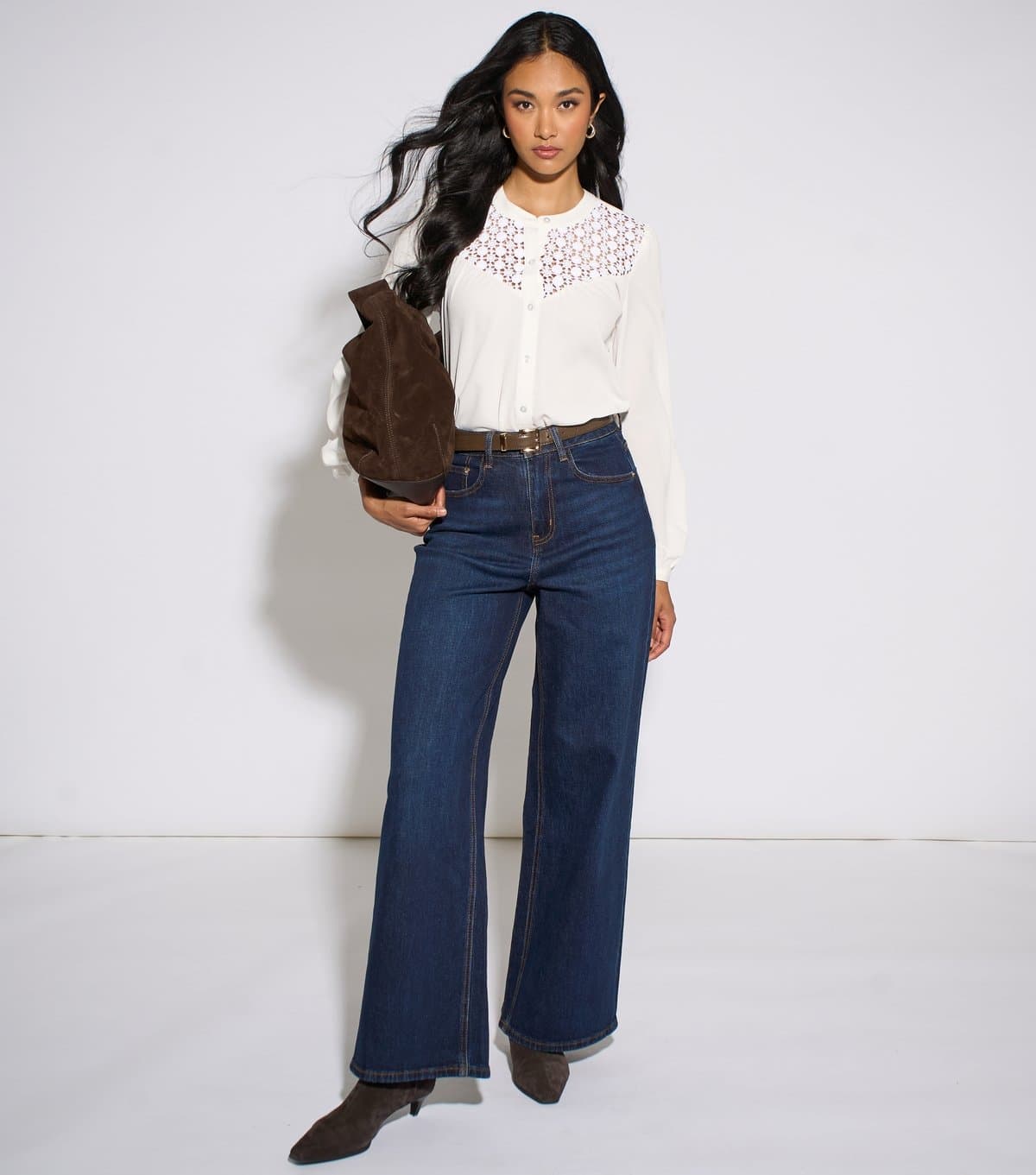 Gini London Women's Dark Blue Denim Mid Rise Wide Leg Jeans Gini London New Look