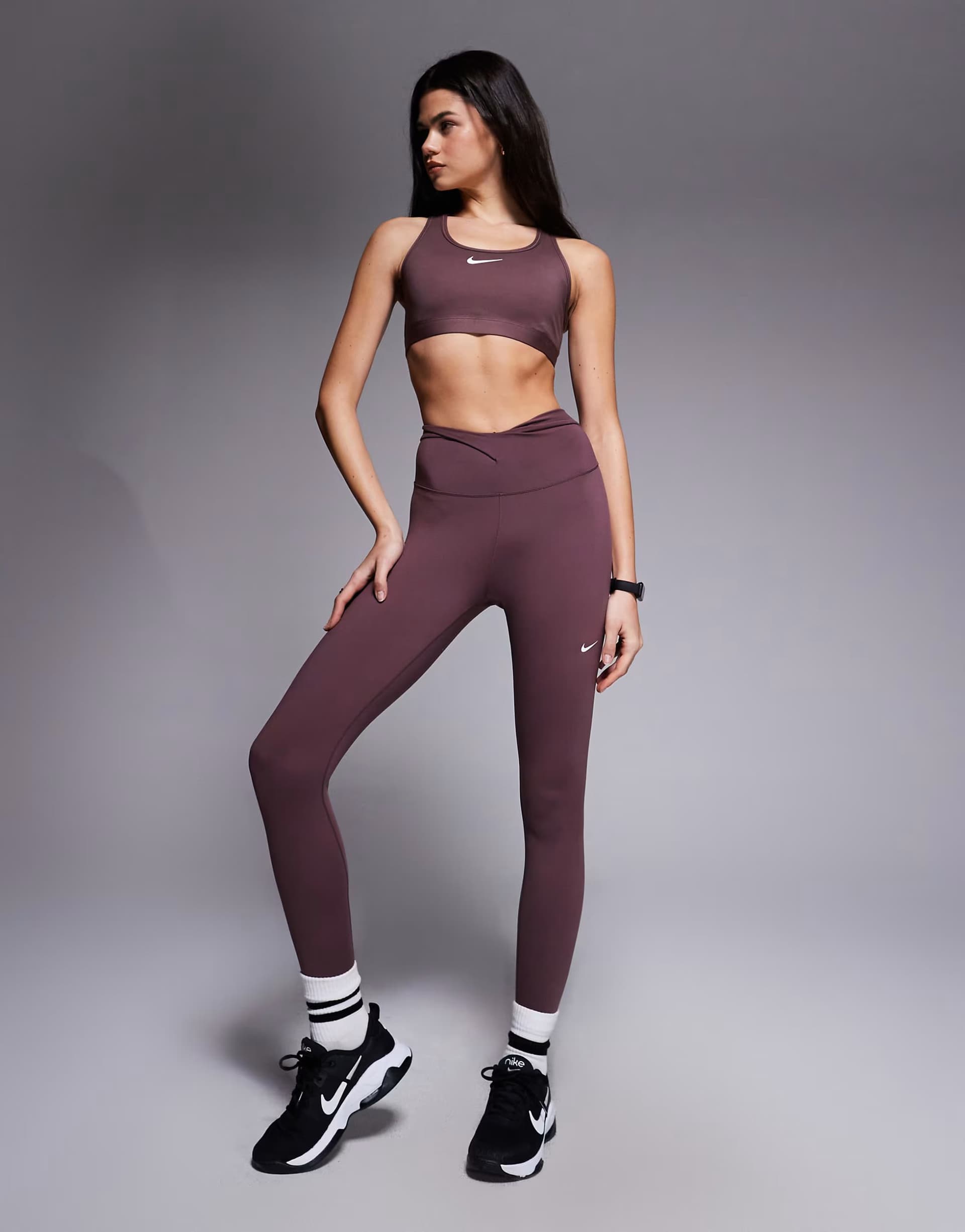 ASOS Nike One Training Dri-FIT wrap waist 7/8 leggings in dark purple