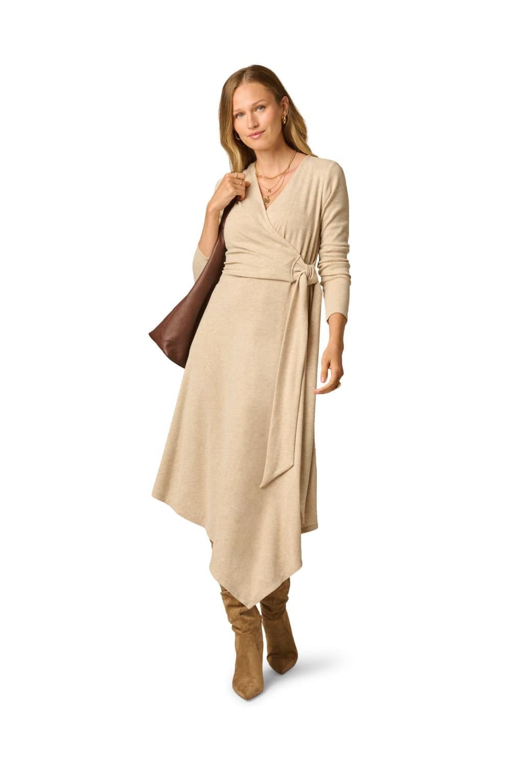 Adrianna Papell Adrianna Papell Women's Wrap Tie Knit Dress in Beige
