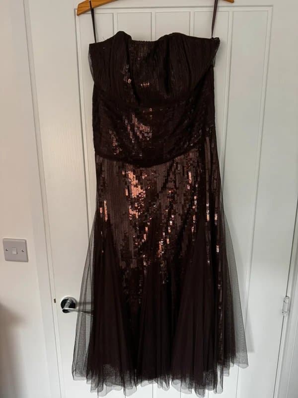 Monsoon Stunning brown sequin midi dres
