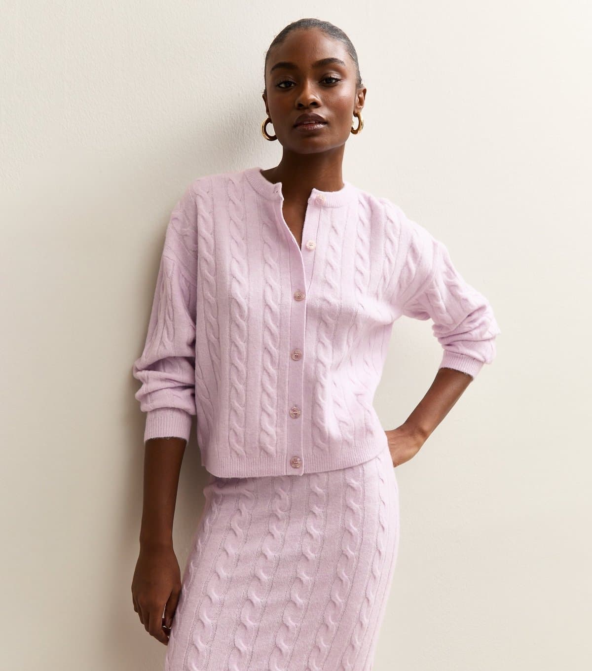 New Look Women's Lilac Cable Knit Cardigan New Look