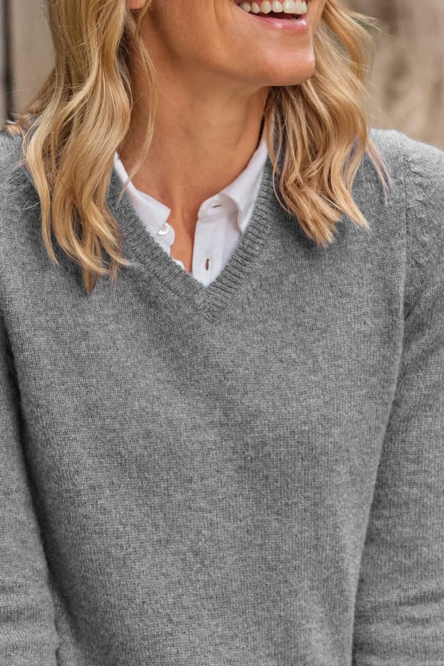 WoolOvers WoolOvers Women's 100% Wool Classic V Neck Jumper in Grey - 2