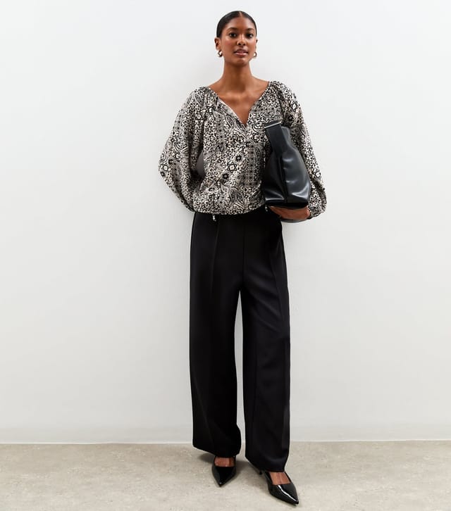 New Look Women's Black Paisley Print Tie Neck Blouse New Look - 3