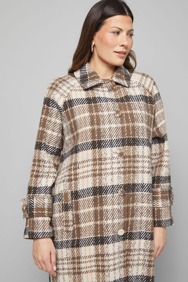 Wallis Wallis Women's Button Through Check Coat in Brown - 2