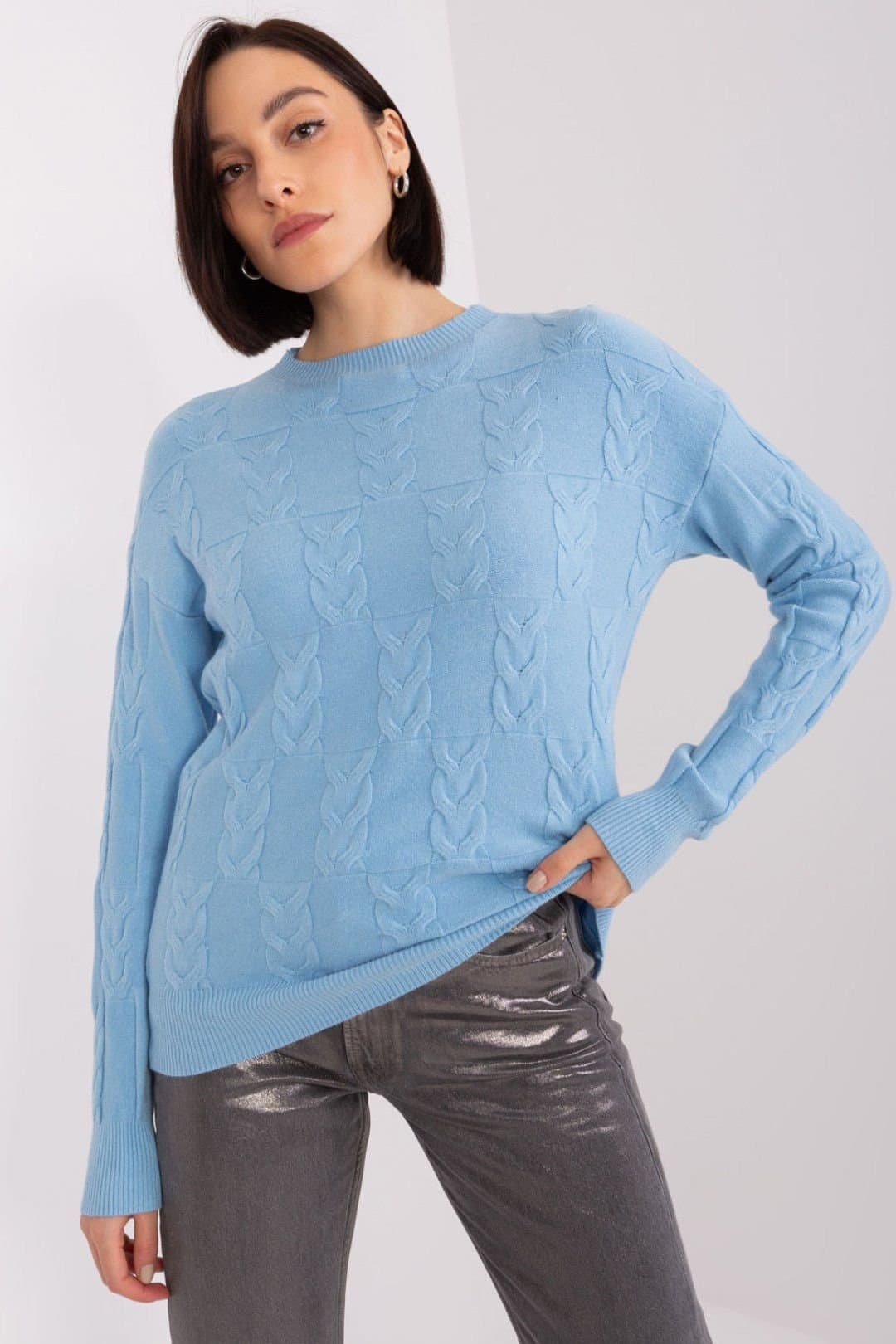 Love Lace Love Lace Women's Textured Pattern Overhead Sweater Jumper in Blue