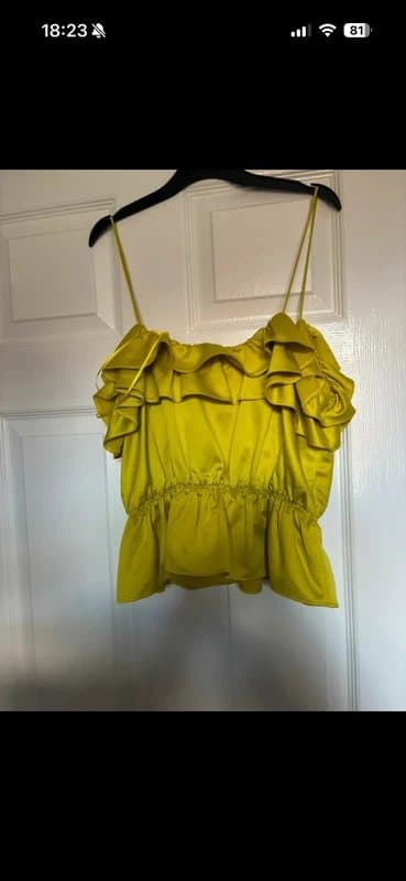 Topshop Lime green satin Topshop ruffle cami size 10