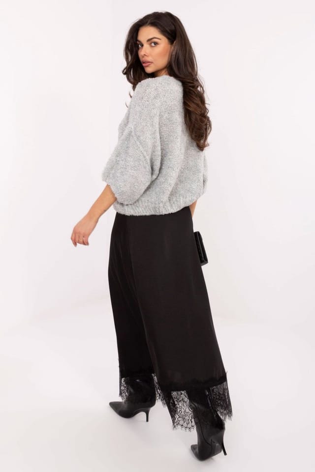 Love Lace Love Lace Women's Satin Maxi Skirt with Lace Hem Elastic Waist in Black - 3