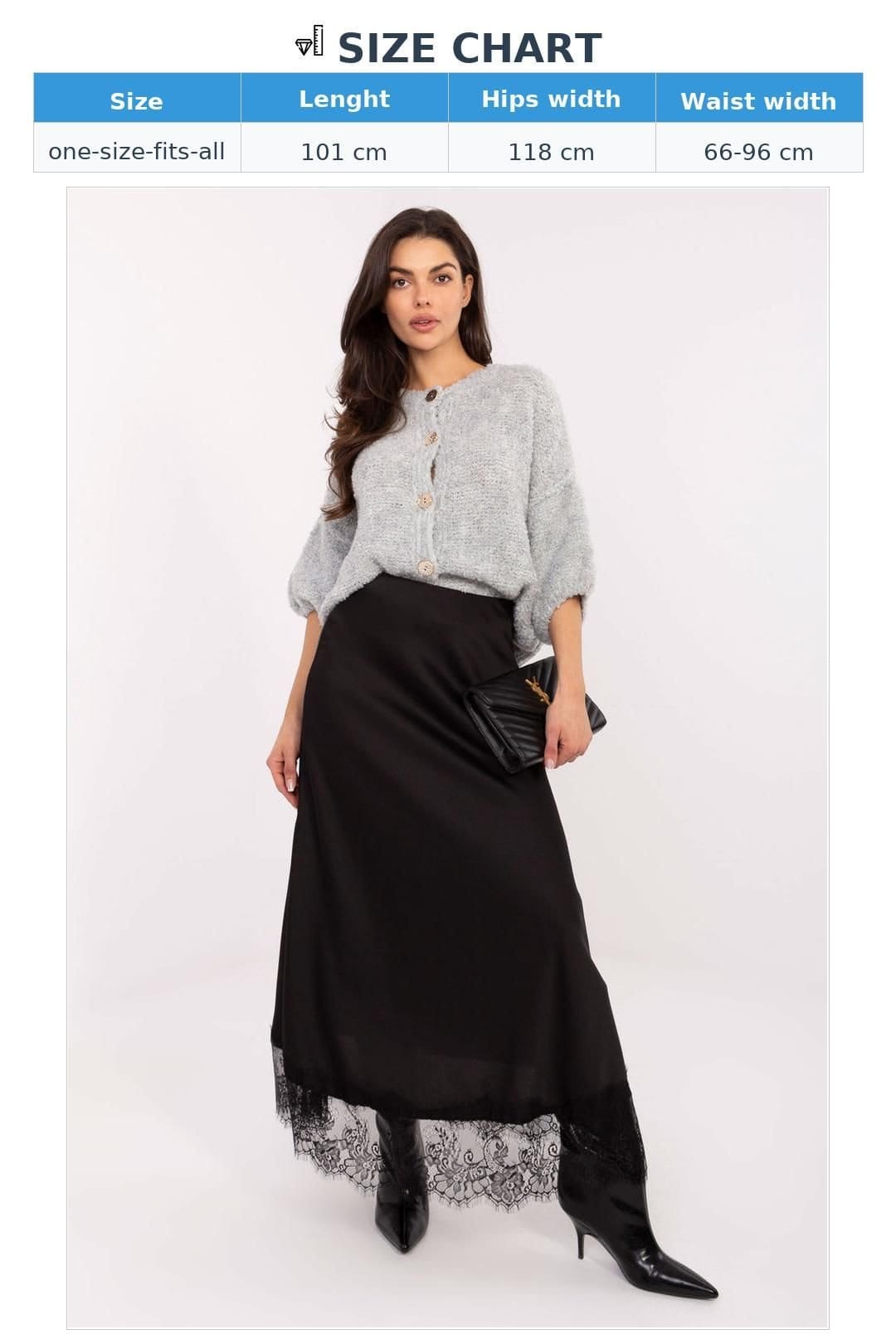 Love Lace Love Lace Women's Satin Maxi Skirt with Lace Hem Elastic Waist in Black - 4