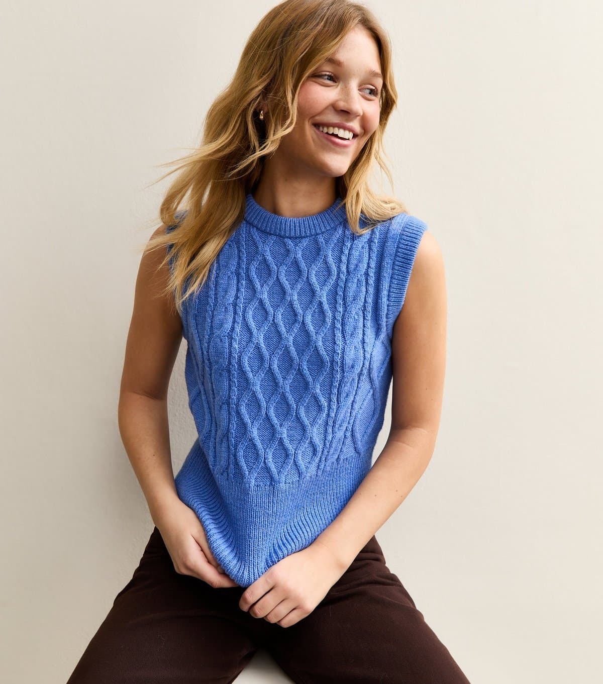 New Look Women's Blue Cable Knit Vest New Look