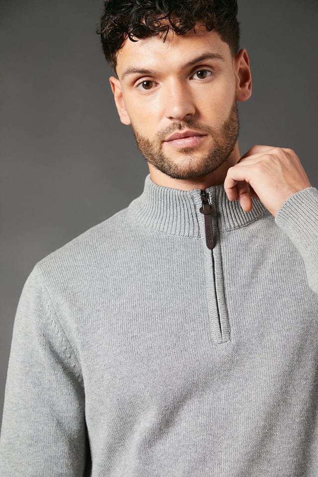 Maine Maine Men's Premium Pure Cotton Half Zip Funnel Jumper in Light Grey - 2